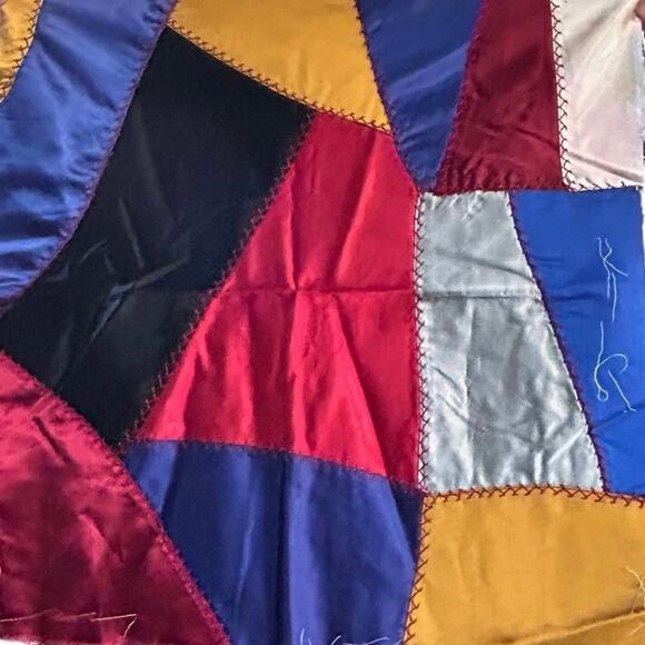 6 Antique Hand Made and Sewn Satin quilting squares - Picture 1 of 9